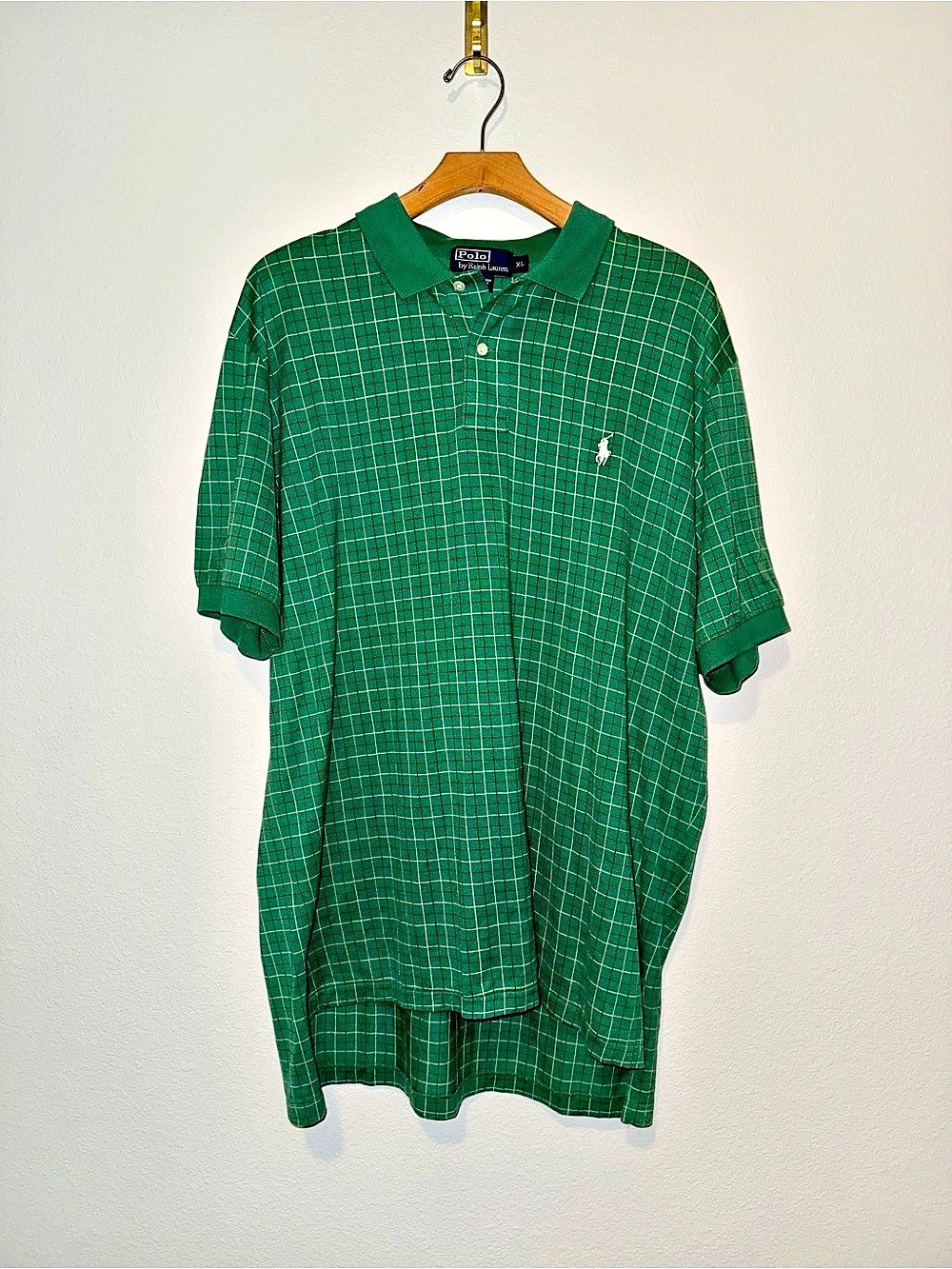 Polo Ralph Lauren Mens XL Green Plaid Check Short Sleeve Polo Shirt 100% Cotton